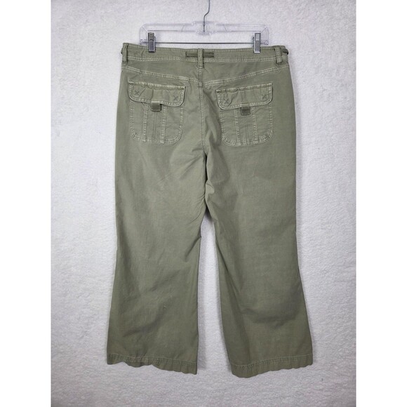 American Eagle Y2k Pants Sz 14 Short Green Low Rise Baggy Flare Stretch Casual - Picture 5 of 12